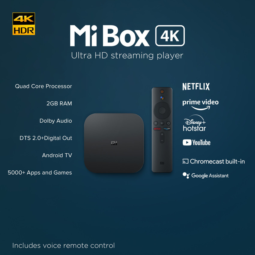 Xiaomi Mi Box S 4K HDR Android TV Remote Streaming Media Player with Google  Assistant Streaming Device 4K Ultra HD