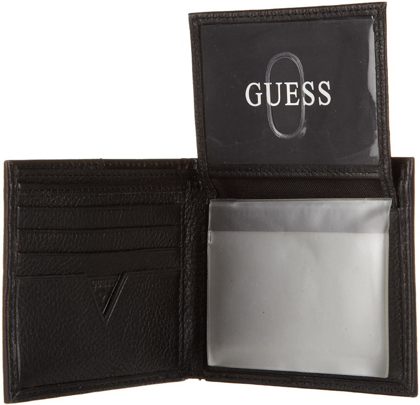 GUESS Men's Leather Slim Bifold Wallet (Black/Red) Wallet Handbags