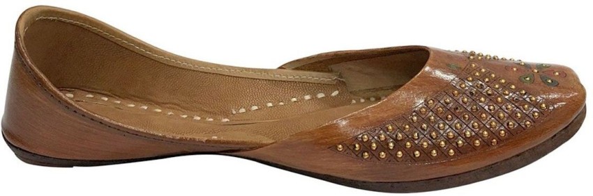 Handcrafted Indian Punjabi Jutti Pure Leather Peacock Design for Women |Sequins Flat Stylish and Comfortable Footwear Brown Color Jutti
