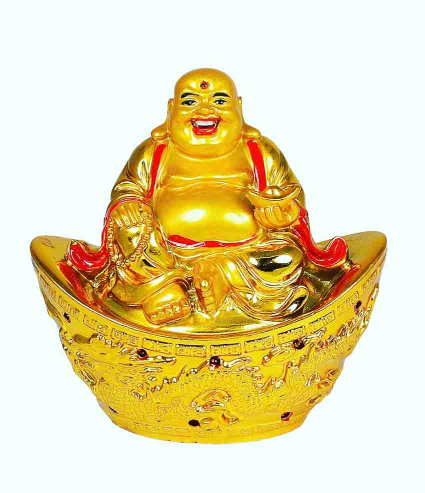 kyroindia fengshui vaastu golden laughing Buddha with dragon boat ...