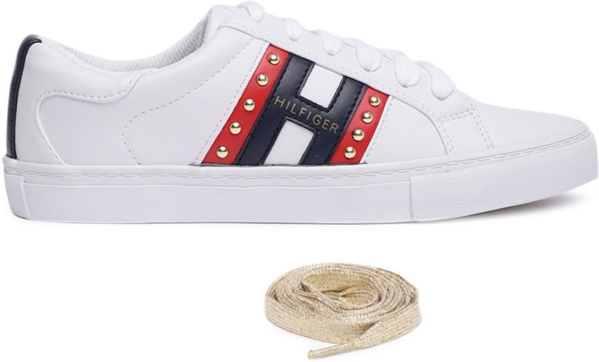 NEW! Tommy Hilfiger Women's Lightz Sneakers White Lace Shoes LOGO Stripe 10