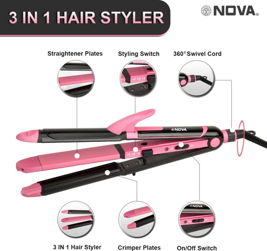 Nova NHC8890 3 in 1 Hair Styler Hair Crimper Hair Curler and Hair  Straightener