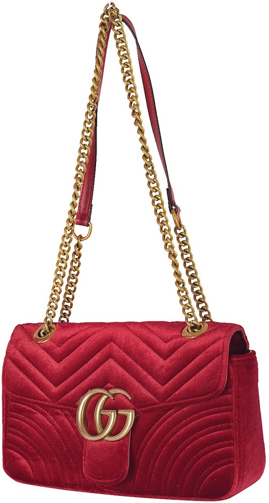 Gucci GG Marmont Shoulder Bag Matelasse Velvet Small Hibiscus Red in Velvet  with Antique Goldtone  US