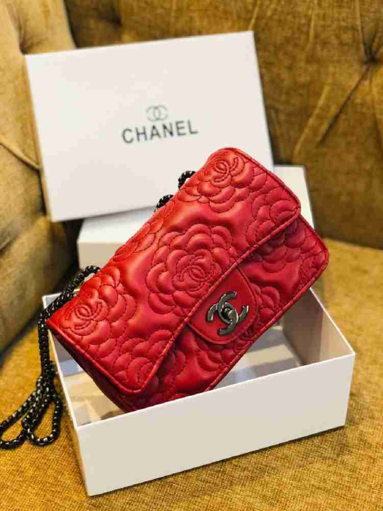 Chanel Red Sling Bag Caviar Quilted Flapover Sling HandBag For Women  9*4*3.5 Inch Red - Price in India