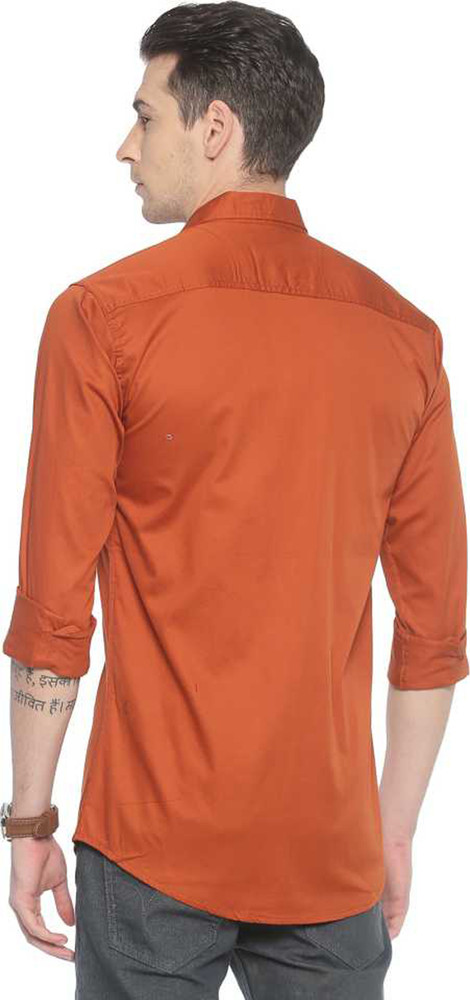 Frank Man Men Solid Casual Orange Shirt 