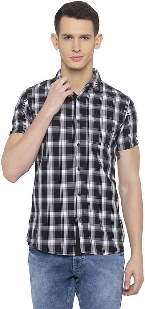 Spykar Men Checkered Casual Black Shirt 