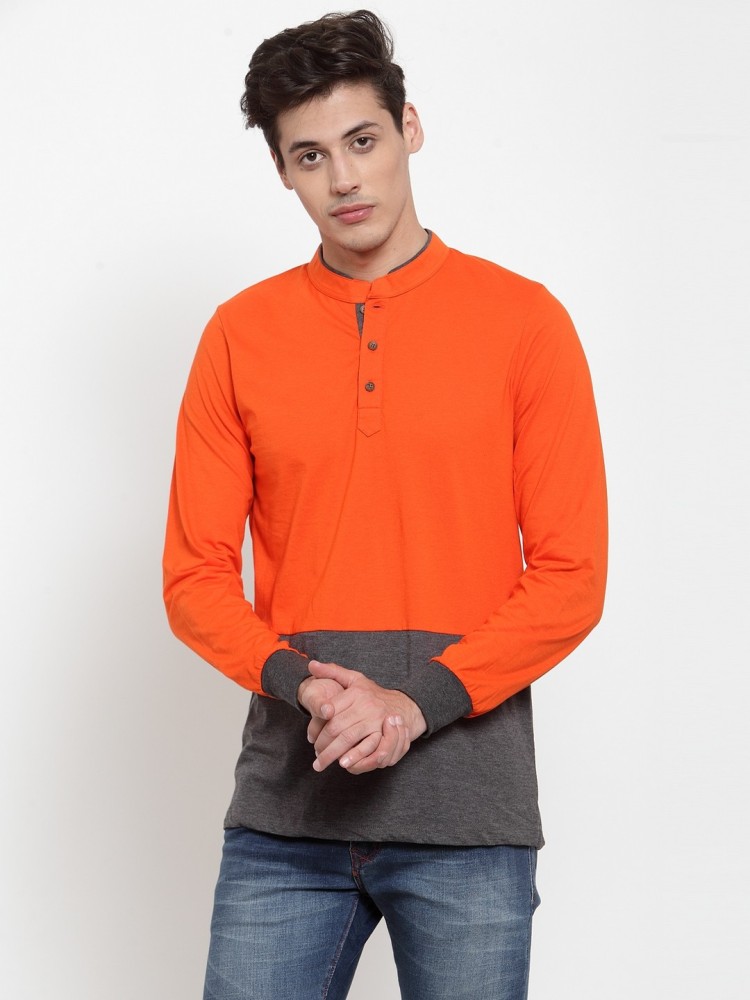 KALT Colorblock Men Collar Orange T-Shirt - Buy KALT Colorblock Men Mandarin Collar Orange T-Shirt Online at Best Prices in India | Flipkart.com