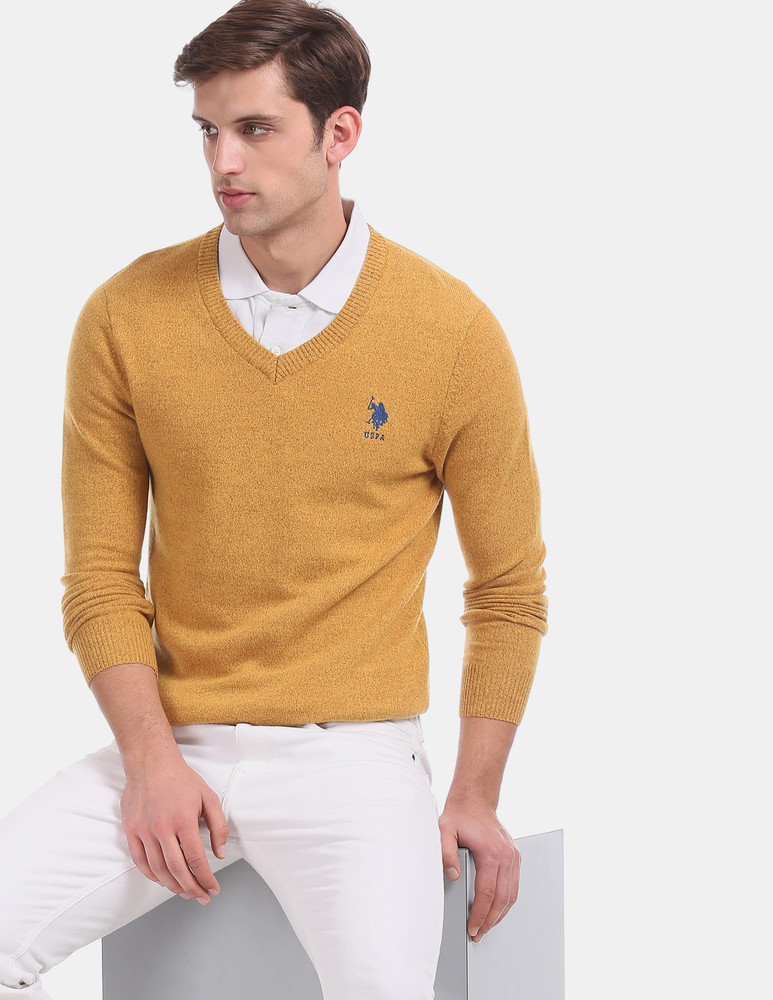 U.S. POLO ASSN. Solid V Neck Casual Men Yellow Sweater - Buy U.S. POLO  ASSN. Solid V Neck Casual Men Yellow Sweater Online at Best Prices in India  | Flipkart.com
