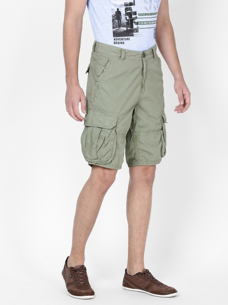 t-base Solid Men Green Cargo Shorts 