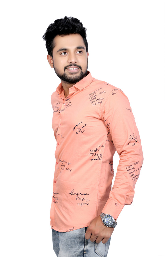 Pencho Men Printed Casual Pink Shirt 