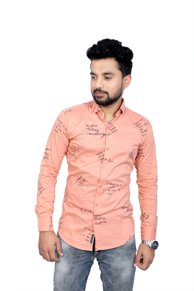 Pencho Men Printed Casual Pink Shirt 