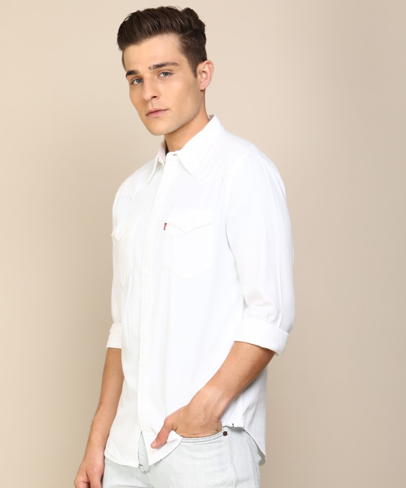 levi's men solid casual white shirt