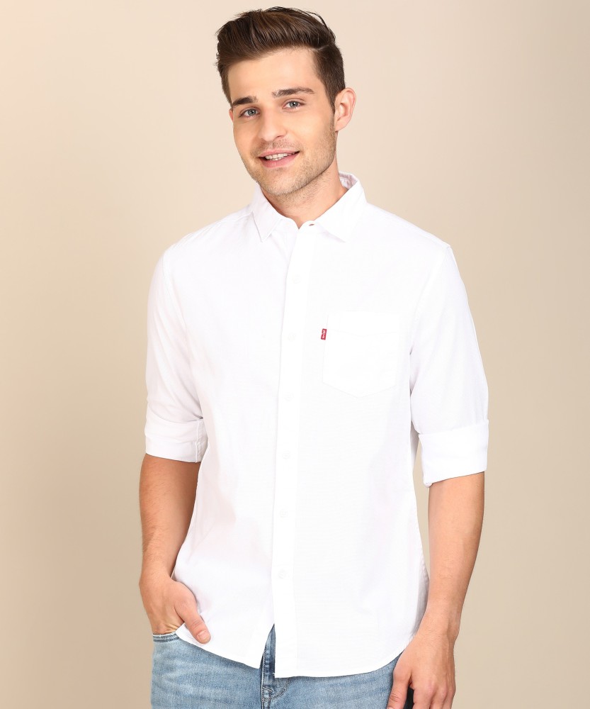 levi's men solid casual white shirt