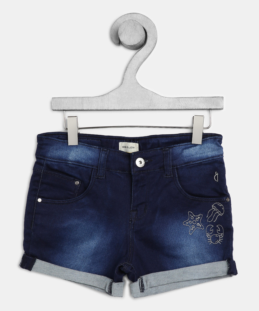 GINI JONY Short For Girls Casual Self Design Denim Price in