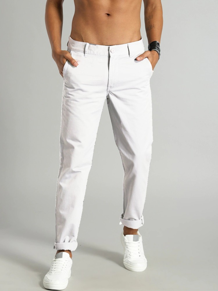 Casual Mens Plain White Cotton Pants 2836