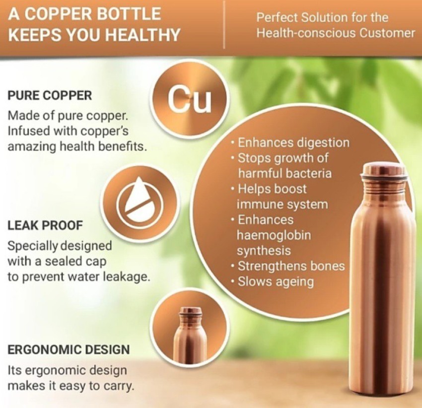 Pure Copper Water Bottle 850 Ml Bottle For Water Storage -Yoga Health-