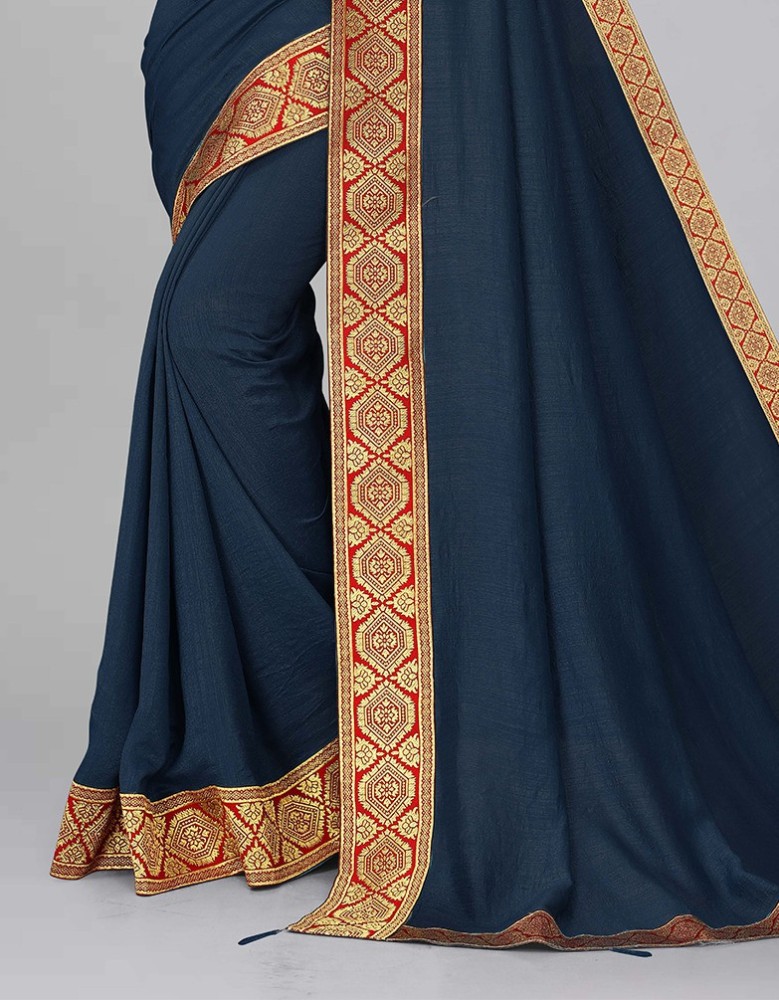 Buy FABFLICK Solid/Plain Bollywood Art Silk Blue Sarees Online