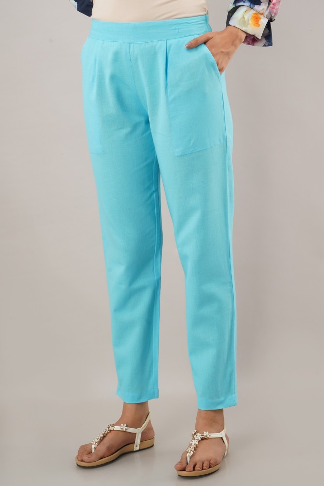 ASOS DESIGN Petite relaxed trousers with linen in turquoise  ASOS