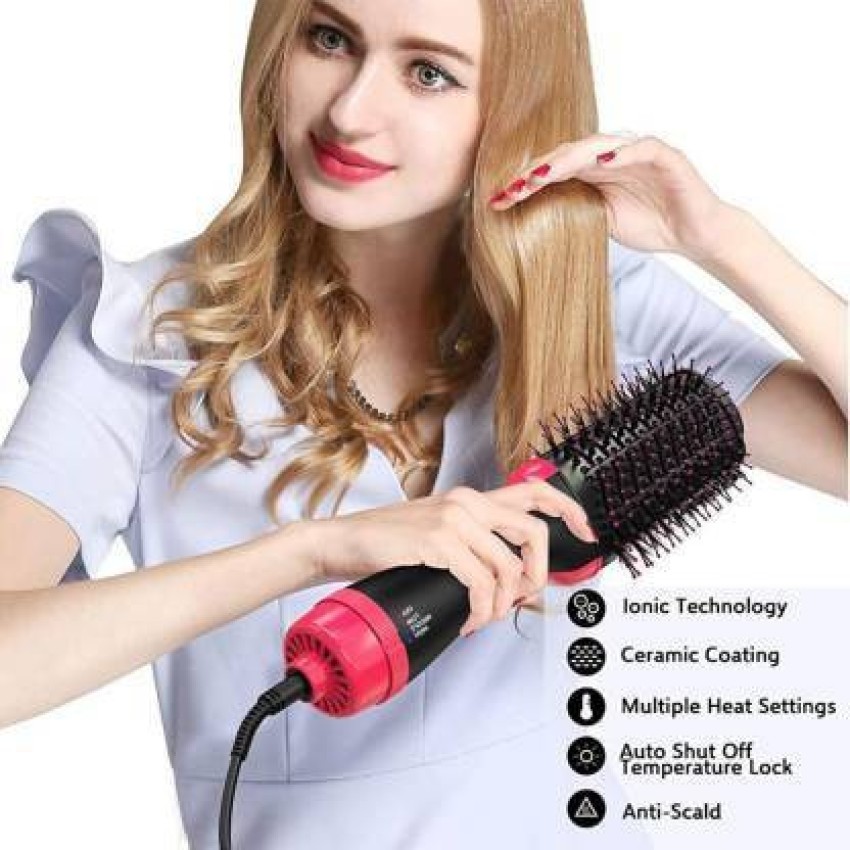 HPENTERPRISE Hot Air Brush, One-Step Hair Dryer, and Volumizer Styler,  Professional 2-in-1 Salon Negative Ion Ceramic Electric Blow Rotating  Straightener and Curly Comb with Anti-Scald, Black Hair Styler (Black and  pink) Hair