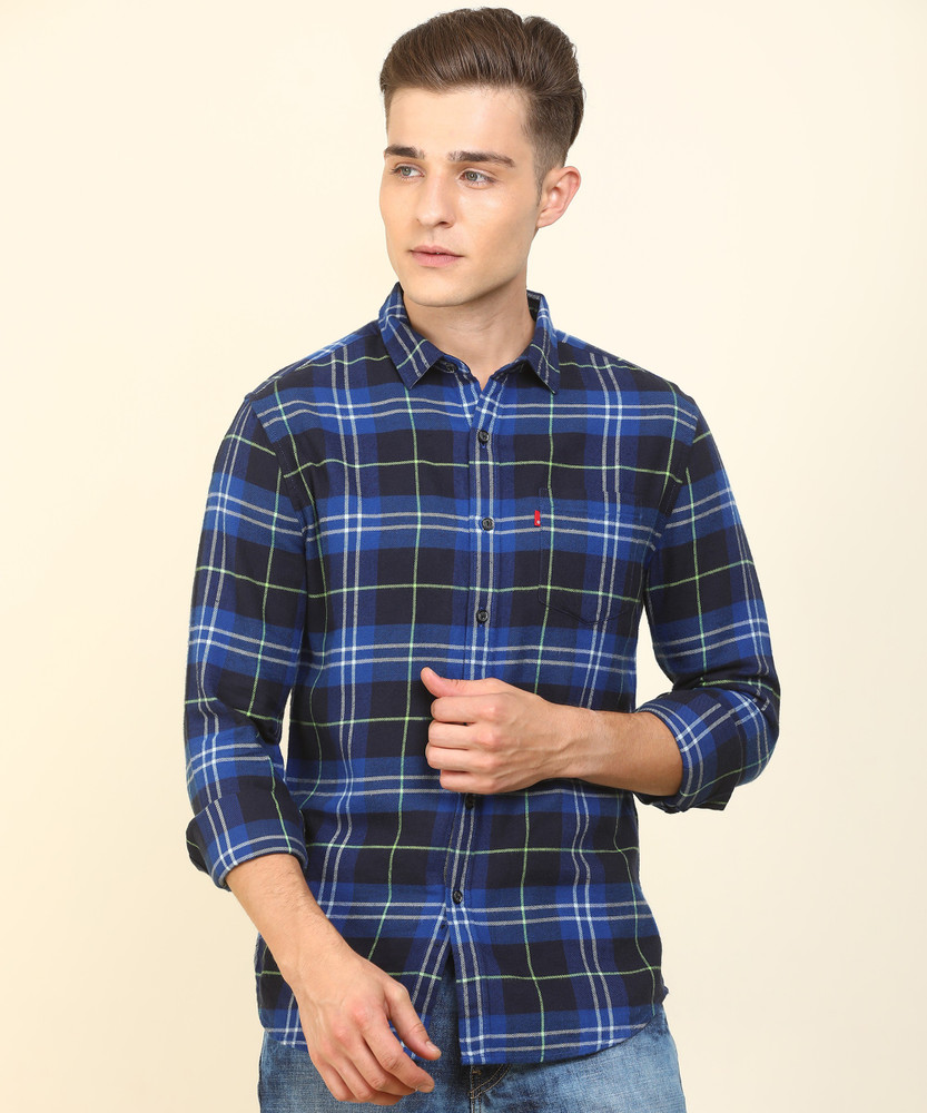 LEVI'S Men Checkered Casual Blue Shirt 