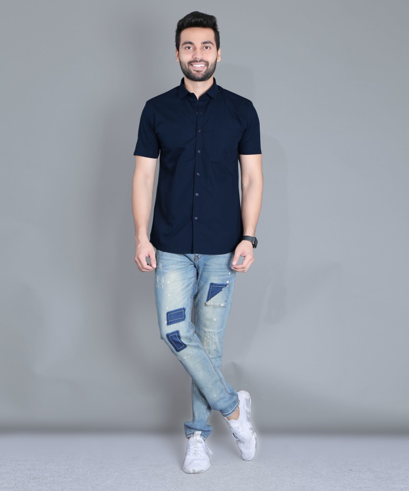 5TH ANFOLD Men Solid Casual Dark Blue Shirt - Buy Navy Blue 5TH ANFOLD Men  Solid Casual Dark Blue Shirt Online at Best Prices in India