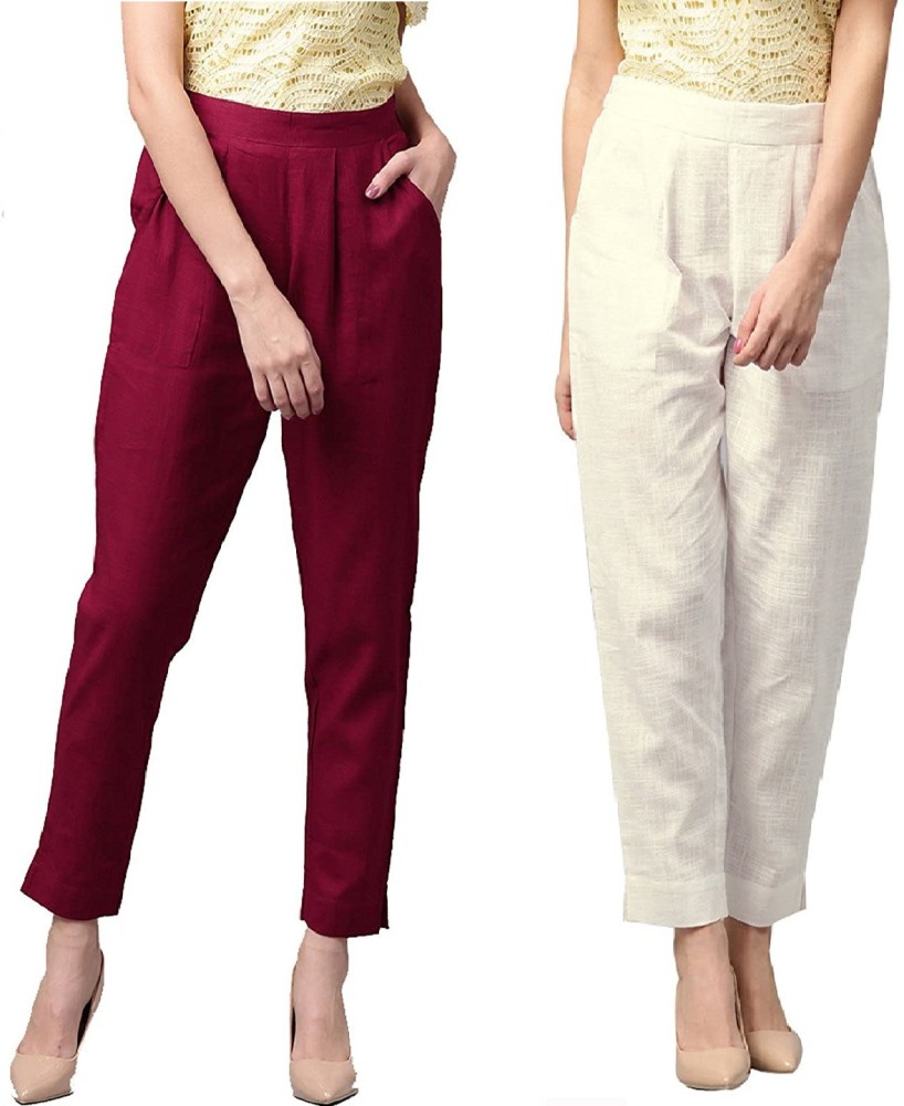 Buy Online Women Maroon Cropped Trousers at best price  Plussin