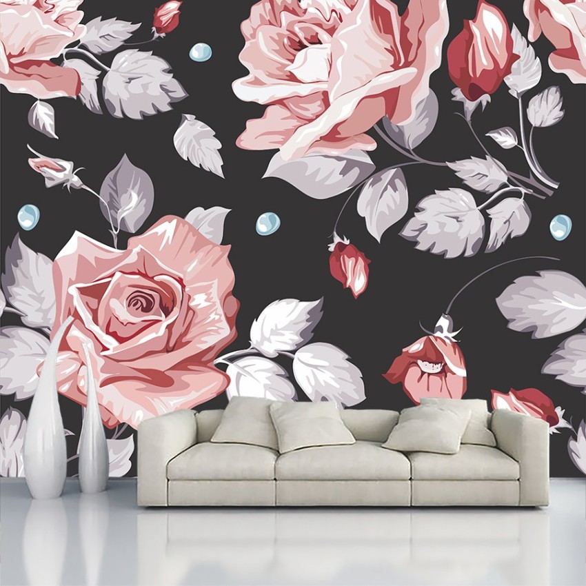 Crown Synergy Floral RedSilver Glitter Wallpaper  M1718