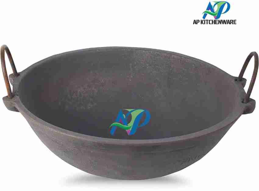 10.5 INCH INDIAN PURE IRON LOHA KADHAI DEEP FRYING PAN KADHAI FOR FRYING,  COOKING 