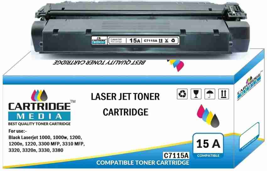 CARTRIDGE MEDIA C7115A Cartridge - HP Compatible for Use in 1000, 1000w, 1200, 1200n, 1220, 3300 MFP, 3310 MFP, 3320, 3320n, 3380 AIO (Black) Black Ink Toner - CARTRIDGE MEDIA :