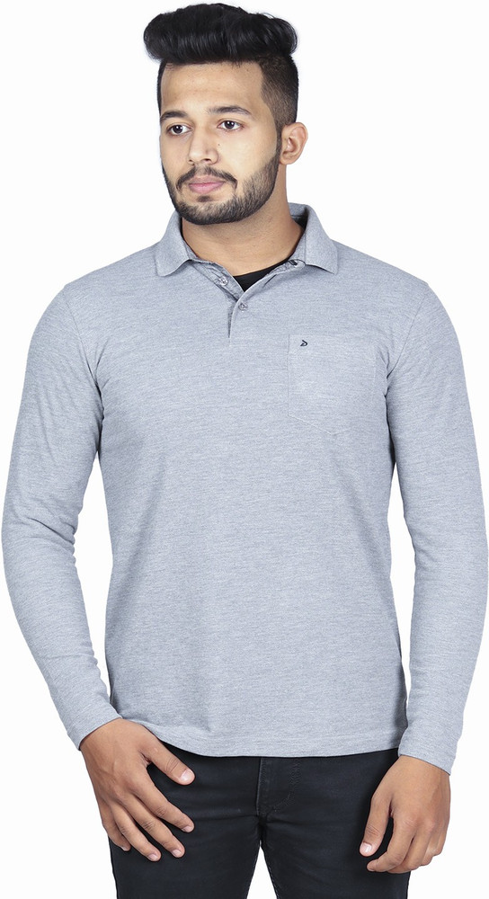 Buy DAVNO Solid Men Collared Neck Grey 