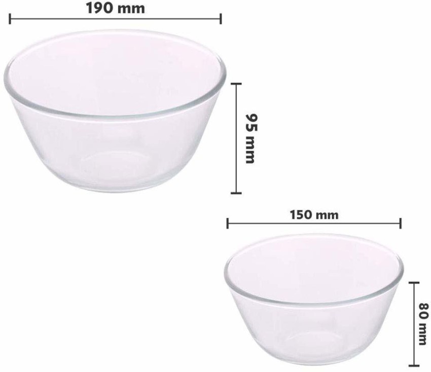 Borosil borosil glass mixing bowl with lid - set of 3 (500 ml + 900 ml +  1.3l) oven and microwave safe