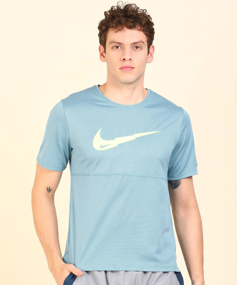 NIKE Self Design Men Round Neck Blue T 