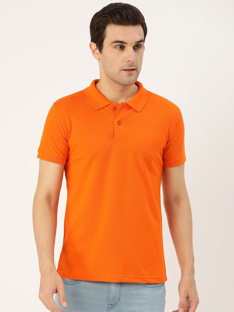 jorkk Solid Men Collared Neck Orange T 
