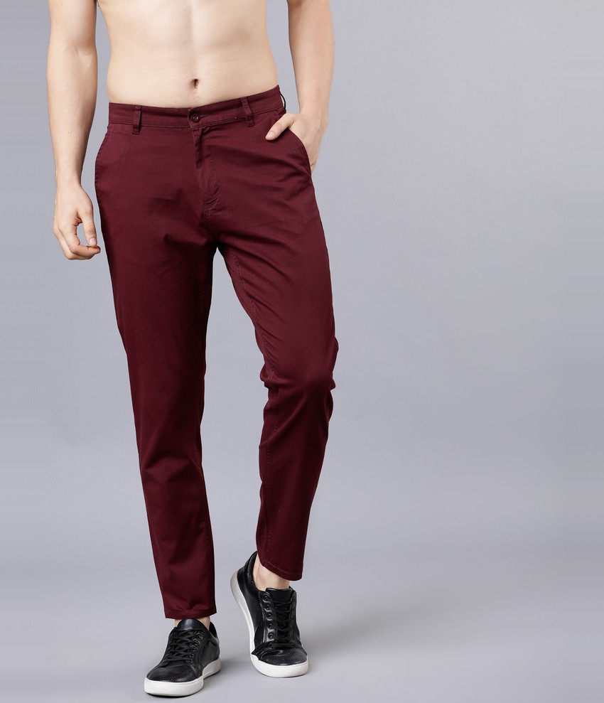 HIGHLANDER Slim Fit Men Maroon Trousers 