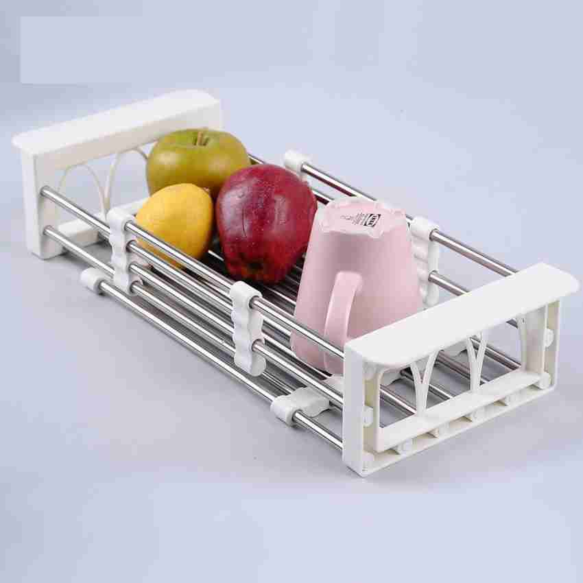 1PC Stainless Steel Adjustable Telescopic Kitchen Over Sink Dish Drying Rack  Insert Storage Organizer Fruit Vegetable Tray Drainer