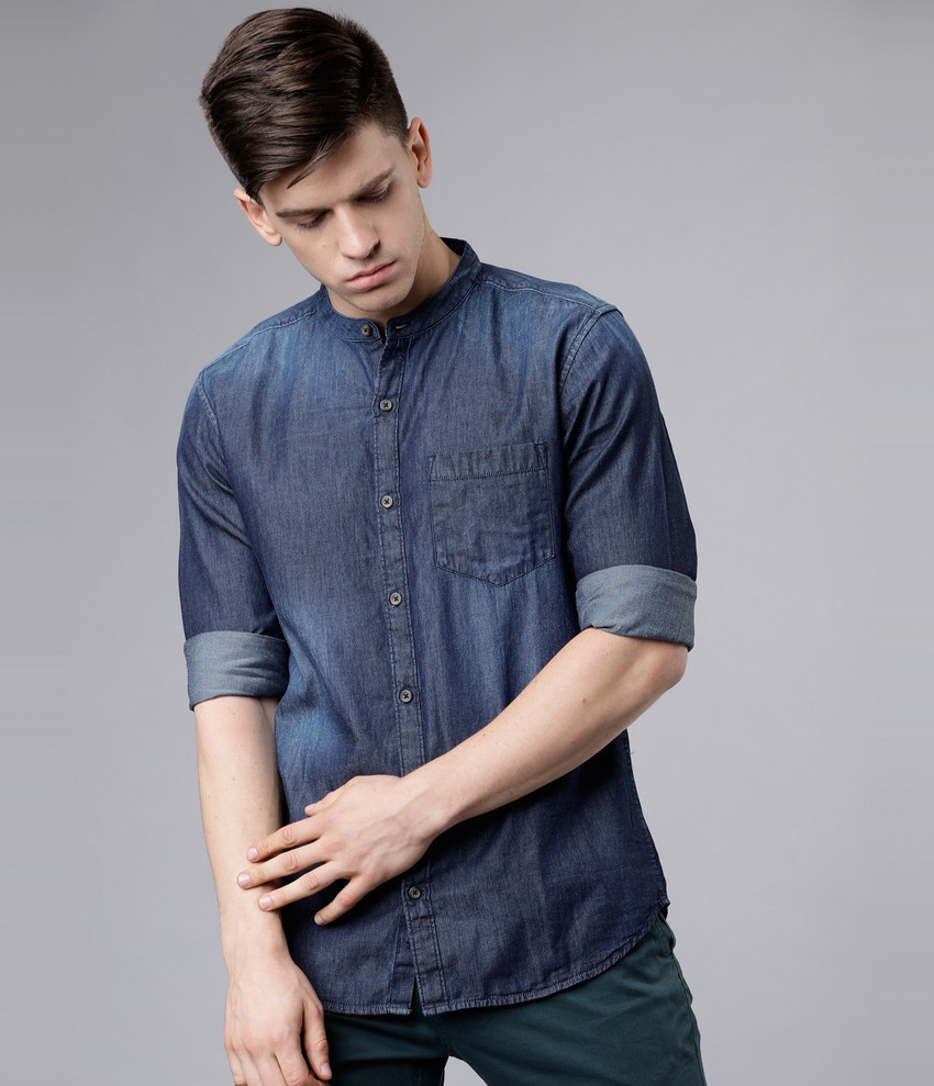 HIGHLANDER Men Woven Casual Dark Blue 
