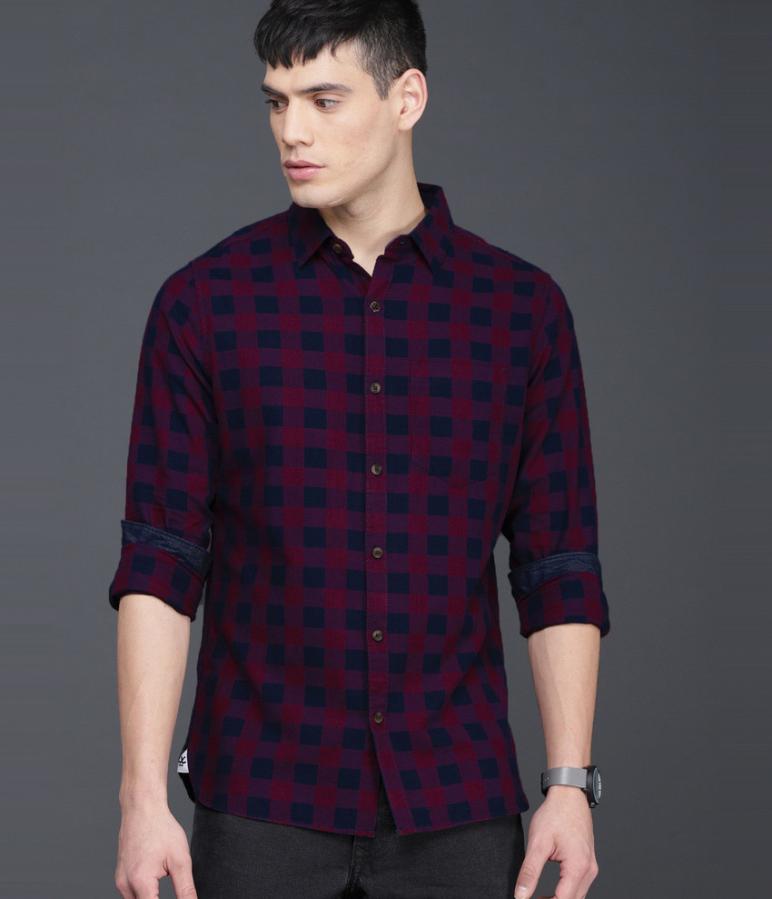 WROGN Men Checkered Casual Red Shirt 