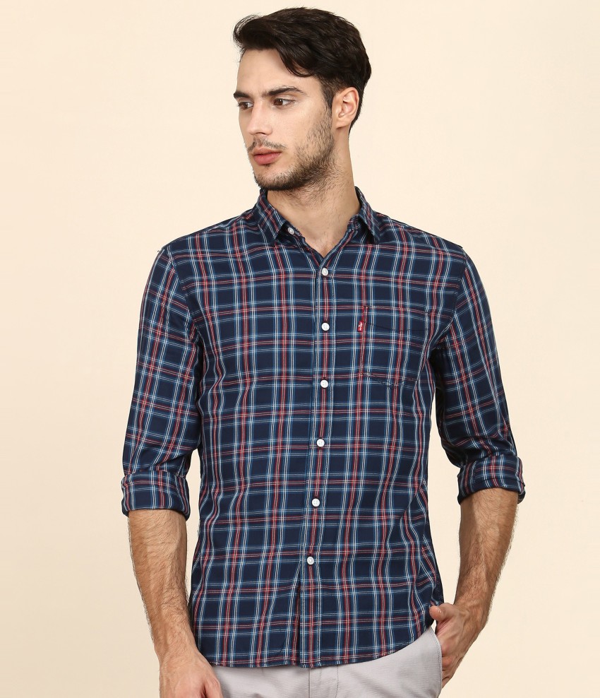 levi's men checkered casual blue shirt