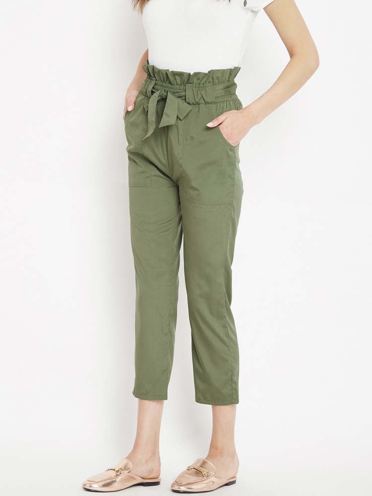 Plain Olive Green Women Formal Pant Waist Size m28