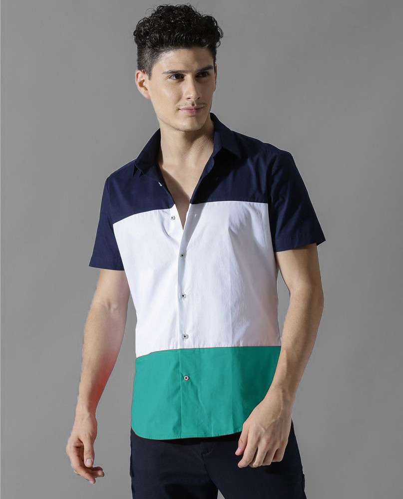 color block casual shirts