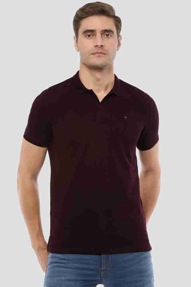 Louis Philippe cotton maroon plain polo t shirt - G3-MTS16309 