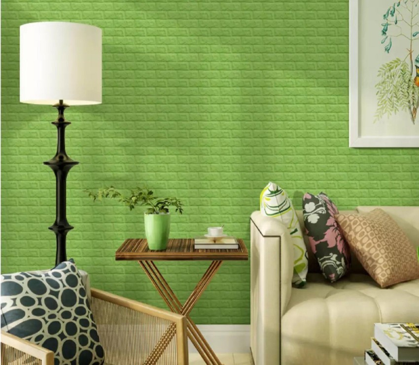 Vinyl Self Adhesive Wallpaper PVC Wall Sticker Bricks with Green Leaves Vel