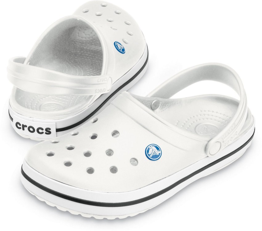 white and blue crocs