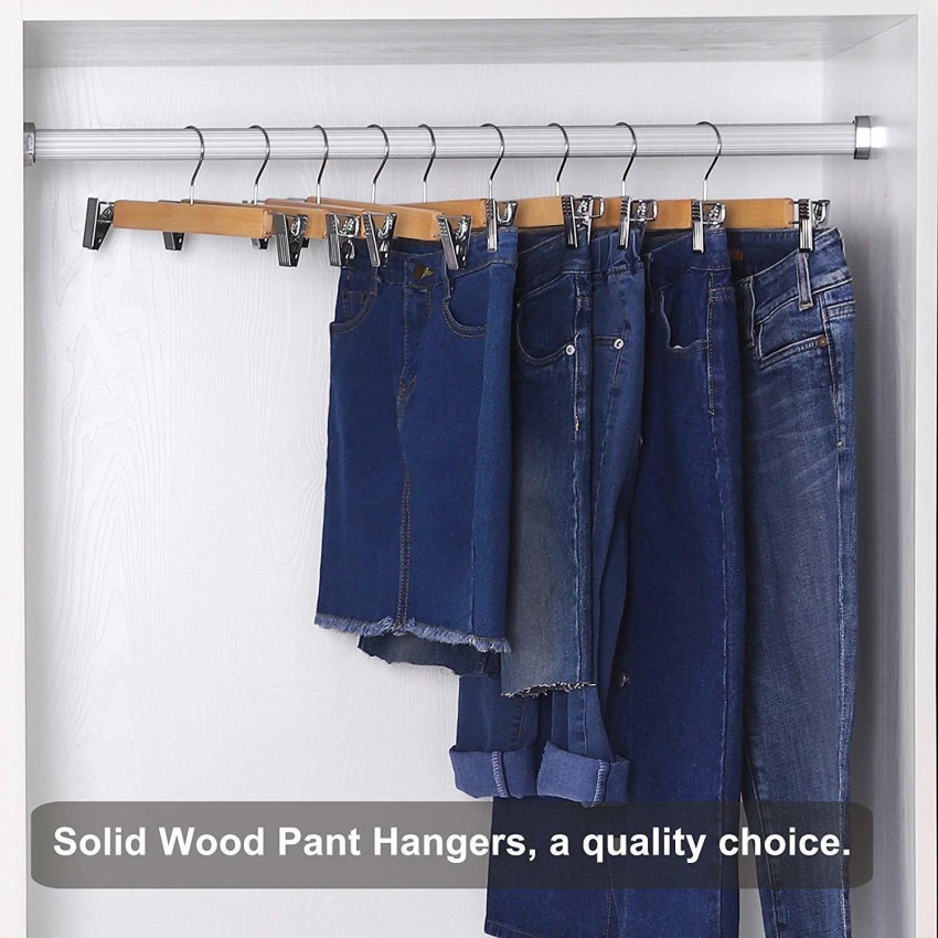 Wooden Pants Hangers with Clips 20 Pack Non Slip Skirt Hangers Smooth  Finish Solid Wood JeansSlack Hanger with 360 Swivel Hook  Pants Clip  Hangers for Skirts Slacks  Clamp Hangers 