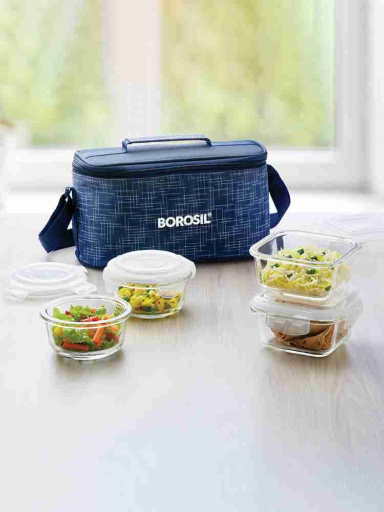PRIME GLASS LUNCH BOX SET OF 2 CONTAINERS 320 ML MICROWAVE SAFE TIFFIN -  BLUE