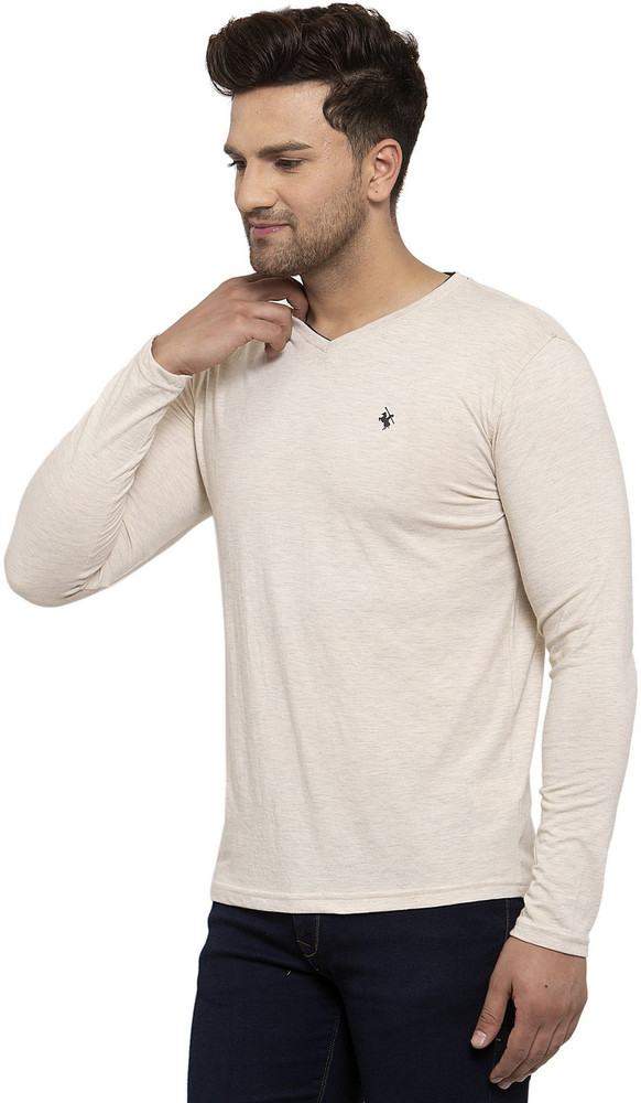CANTABIL Solid Men V Neck Grey T-Shirt 