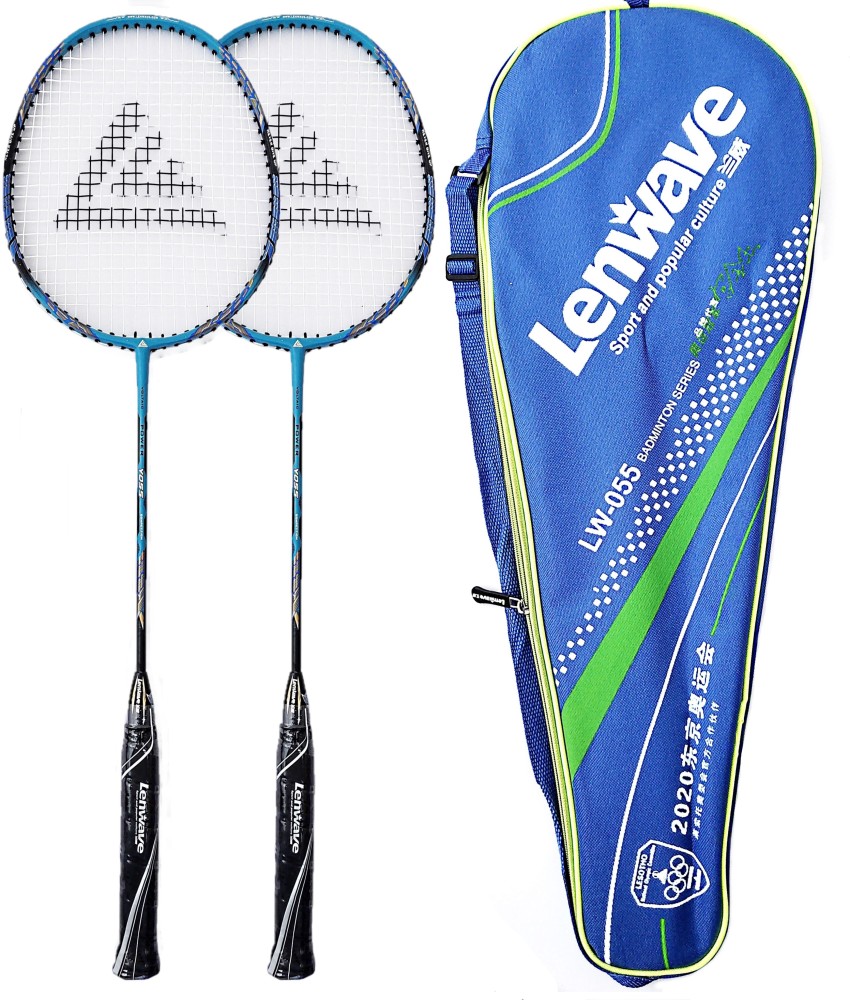 LenWave (LW-Y055)- Aluminum Alloy Single Frame Strung Badminton Racquet(set of 2) Blue, Black Strung Badminton Racquet