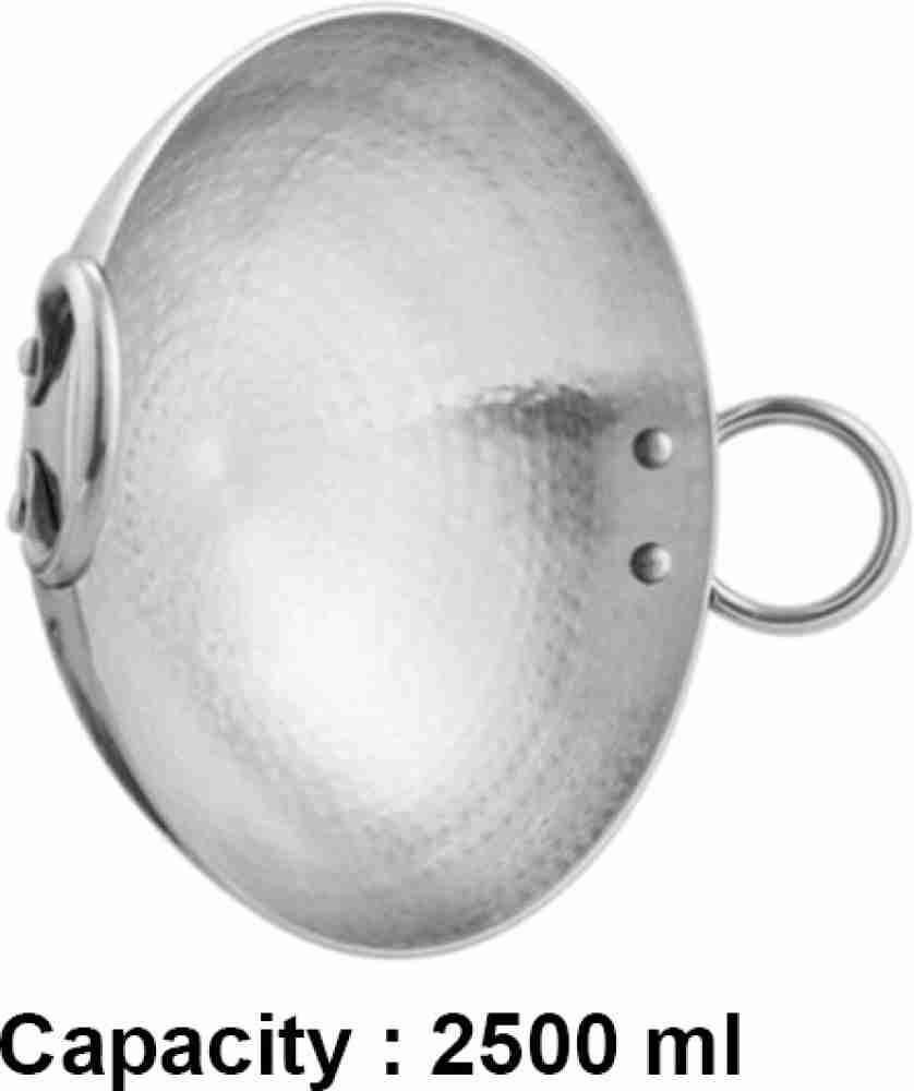 Heavy Gauge Stainless Steel Hammered Finish Kadhai, 2.4L and 24cm Diameter