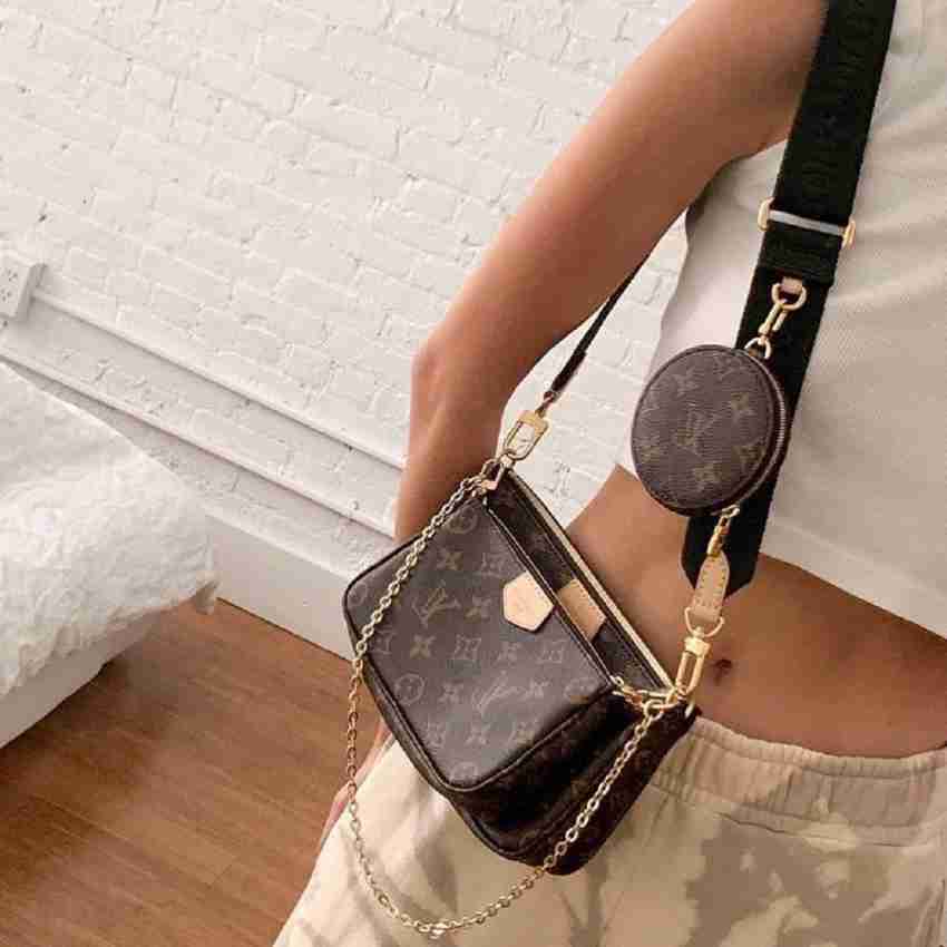 LV Brown Sling Bag MULTI POCHETTE Brown - Price in India
