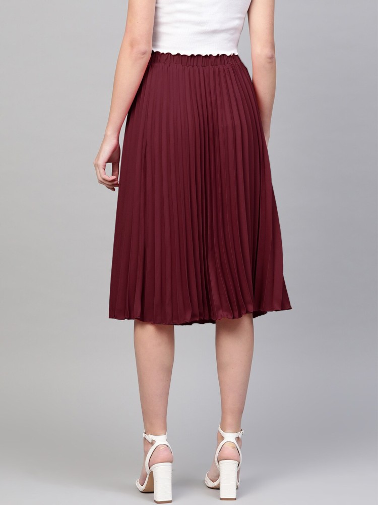 Maroon pleated skirt outlet knee length